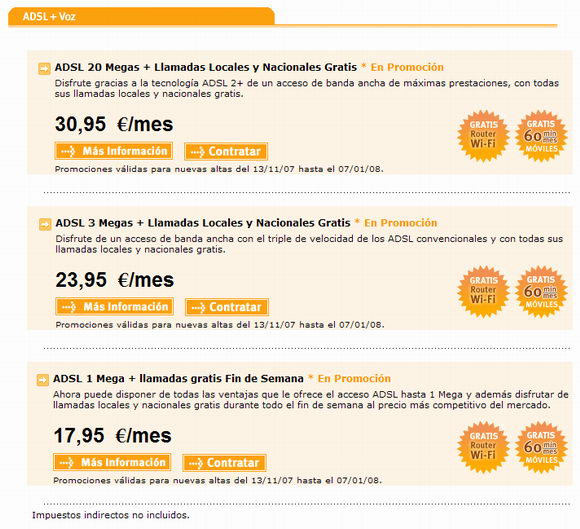 Ofertes de Jazztel per un ADSL al nucli urb&agrave; de Gav&agrave; (Desembre de 2007)